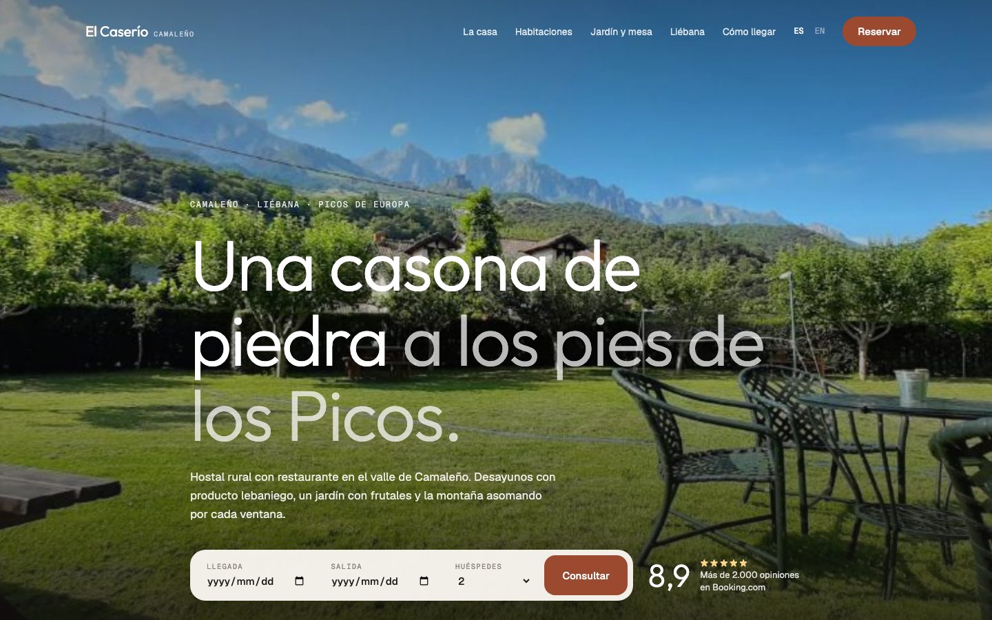 Portada de la web de Hostal El Caserío