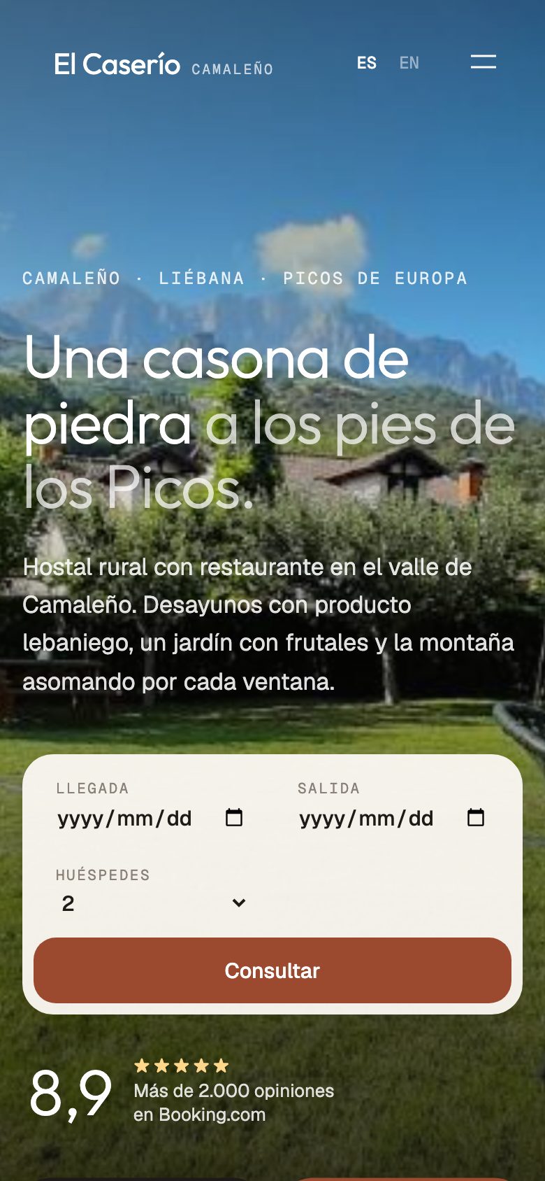 Web de Hostal El Caserío en el móvil