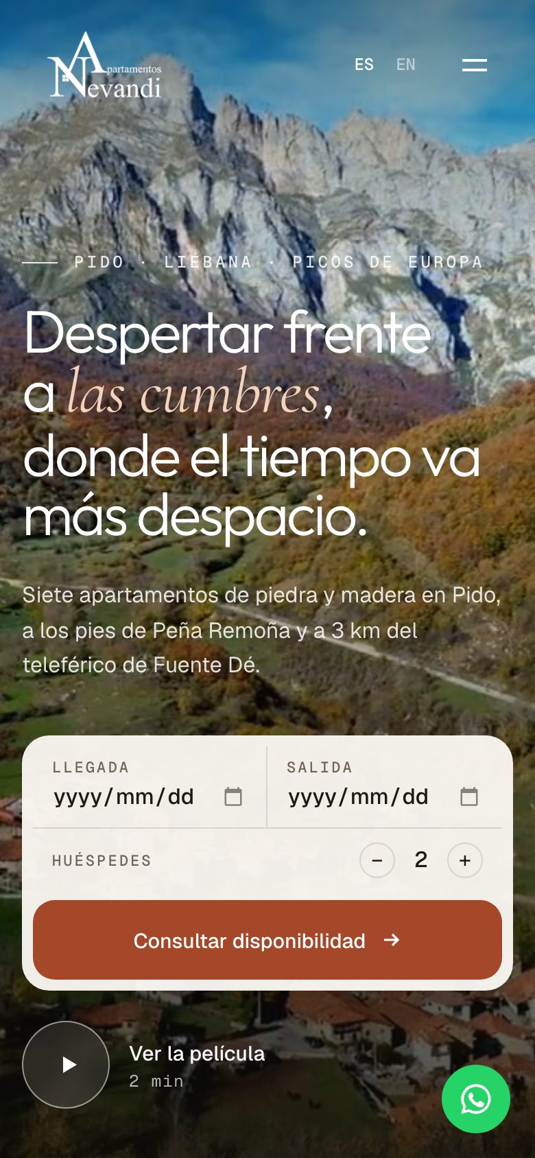 Web de Apartamentos Nevandi en el móvil